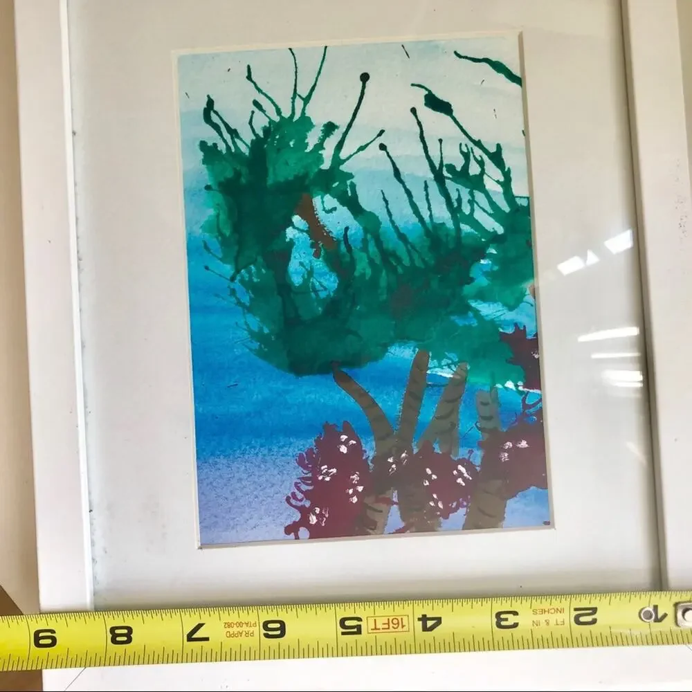 FRAME Original Blow Art Print Red Blue Tropical White Framed Matted 11” x 9